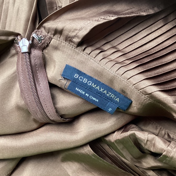 BCBG Maxazria  Brown Sleeveless Pleated Silk Midi Dress Size 2 - Picture 5 of 6